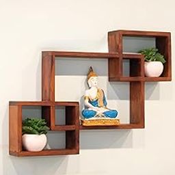 Woodsfy Sheesham Wood Wall Shelf | Decorative Wall Mounted Rack for Living Room & Bedroom | Wooden Floating Shelf for Home Décor | 69 x 50 cm – Honey Finish Finish | Modern Display Unit-image-38