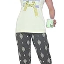 Women's Cotton Pyjama Set, Pink T-Shirt with Blue Printed Pants, Casual Night Suit-picture-49
