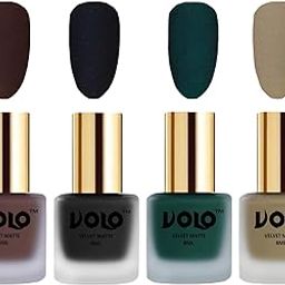 Volo Velvet Dull Matte Posh Shades Party Girl Range Nail Polish Sets(Chocolate Brown, Black, Dark Green, Sand Nude 32 ml) Pack of 4-image-79