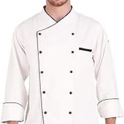KODENIPR CLUB Traditional White Chef Coat Black Piping Contrast, Detachable Button Poly/Cotton, Size (L-40)-image-6