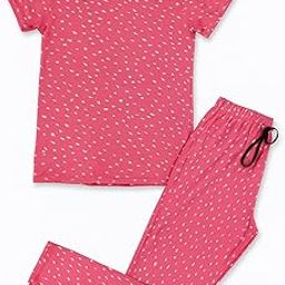 Women's Polka Dot Print Loungewear Set, Pink T-Shirt and Jogger Pants with Drawstring size-Xl-image-2