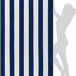 TIQH Organic Cotton Beach Towel, Cabana Stripes, Quick Dry and Highly Absorbent 36x 72 inches, (Navy)-image-58