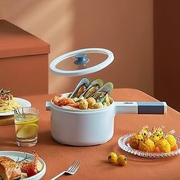 Ubersweet® Electric Hot Pot, Non Stick Rapid Noodles Cooker with Lid Electric Soup Pot Ramen Noodle Cooker 1.6L Mini Electric Pot for Steak, Eggs, Fried Rice, Ramen, Oatmeal, Soups(EU)-picture-14