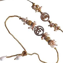 Traditional ek onkar Symbol Bhaiya Bhabhi Thread Set – Designer Bracelet Combo with Spiritual Touch for Raksha Bandhan | Elegant Lumba & Bracelet Set for Brother & Sister-in-Law-image-17