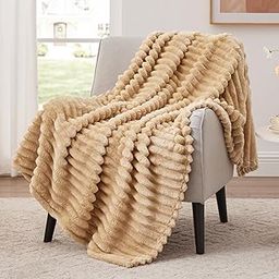 EXQ Home Fleece Blanket Twin Size for Couch or Bed - 3D Stripe Jacquard Decorative Blankets - Cozy Soft Lightweight Fuzzy Flannel Blanket Suitable for All Seasons(60"×80",Camel)-image-18