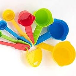 Clazkit Plastic Measuring Cups and Spoons for Kitchen Cake Baking and Cooking Teaspoon Tablespoon Spoon Accessories Tools Set Multicoloured, 8 Pcs,-14