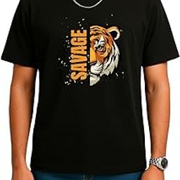 Aruna Lifestyle Savage Tiger Men's Drop Shoulder Graphic T-Shirt – 100% Cotton Blend, Oversized Fit, Tiger Printed Tee for Men & Boys – Black (S to XXL)-image-6