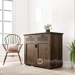 DRIFTINGWOOD Solid Sheesham Wood Sideboard Tv Cabinet for Living Room | Free Standing Movable Tv Unit Side Board Table with 2 Drawer & 2 Door Cabinet Storage Furniture for Home | Walnut-image-13