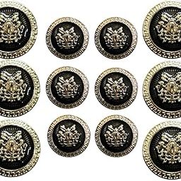 REENA Black Gold Shield Buttons - Set of 12 (6 Large + 6 Small) Sew-On Synthetic Resin PVC Designer Buttons for Coats, Shirts, Blazers, Bandhgalas, Sherwanis & DIY Projects-image-107