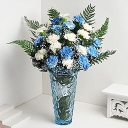 FlowerAura Premium Flower Bouquet of 20 White & Blue Carnations In Vase For Birthday & Anniversary Gift, Wedding Gift, Mother's Day Gift, Love & Romance Gift, Father's Day Gift (Same Day Delivery)-image-32