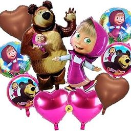 Atpata Funky Forest Girl and Bear Theme Foil Balloons Pack – 10 Pcs | Birthday Party Decorations for Girls | Heart & Round Balloons for Kids Cartoon Party, Jungle Theme Decor-image-55