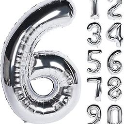 FI - FLICK IN 1 Pc Big Size Number 6 Foil Balloon 32 Inch Large Silver Number Foil Balloon 0 to 9 Number Balloons for Decoration 6th Birthday Anniversary Decoration Items (Pack of 1, Silver)-31