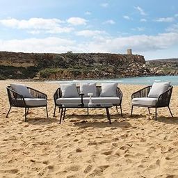 Mymigos Outdoor Furniture Collection Bistro Set with Cushion 4-Piece Rope Patio Backyard Living Set with Center Table for Garden/Balcony.(Black and Offwhite Color)-image-66