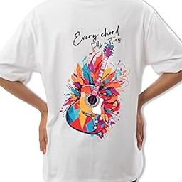 Guitar Strings White Women Oversized Printed T-Shirt-image-68