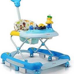 LuvLap Comfy 2-in-1 Baby Walker & Rocker with Parental Push Handle, Anti Fall, Anti Skid Mechanism, Height Adjustable with Light, Rattle & Musical Toys, Cushioned Walker for Baby 6-18months (Blue)-1