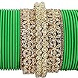 Premium Golden Metal Bangles Chuda Set For Women & Girls Zircon Stone & Kundan Work | Bangles For Women Traditional | Chuda Set For Bridal | Dulhan Chuda Set Wedding- Set of 66-16