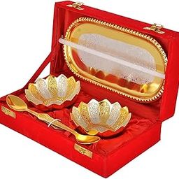 Crafts King: King of crafts White Metal Silver/Gold Plated Traditional Kamal Bowl Set - 5 Pieces, 30 Microliter-image-46