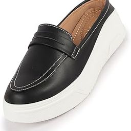 Women's Outdoor Fashion Stitched Strap Open Back Platform Heel Slip On Casual Shoes-14