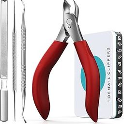 Toe nail Clippers set - Heavy Duty Professional Thick & Ingrown Toe Nail Clipper,Nail Clippers Set.Large Toenail Scissors for Elderly/Mens/Women,Long Handle Safety(Red) by RONAVO-5