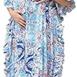 Floral Print Rayon Maternity Kaftan Full Length/Maxi Nighty/Free Size/Feeding/Nursing/Zipper/Drawstring-28