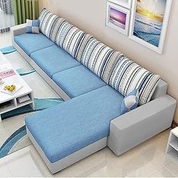 CASASTYLE Adona 5 Seater Fabric RHS L Shape Sofa Set (Sky Blue-Light Grey)-15