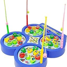 URBAN TOYS New 32 Pieces Magnetic Fish Catching Game Fishing Game with Music with 4 Rotating Fish Ponds with 4 Magnetic Sticks (Color May Vary)-image-3