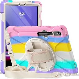 ProElite Cover for Samsung Galaxy Tab S9/S8/S7 S9 FE/S10 FE Cover Case, Rugged 3 Layer Armor case Cover for Galaxy Tab S9/S8/S7 11"/ S10 FE/S9 FE 10.9" Hand Grip and Rotating Kickstand, Rainbow Pink-image-74