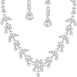 atasi international Silver Plated White Crystals Necklace with Earrings for Women & Girls - Jewellery Set for Party, Wedding, Engagement & Festive (R6197)-picture-48