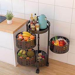 Kuber Industries 4-Layer Kitchen Trolley | 360? Rotating Storage Rack | Round Storage Rack with Wheels | Fruit and Vegetable Storage for Kitchen | (Black)-image-53