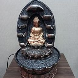 Gold Brown Polyresin Table Top Meditating Buddha Home Decor 5 Step Indoor Waterfall Fountain with Yellow LED Light and Speed ??Control Pump-image-65