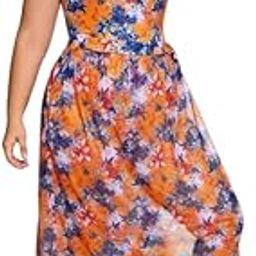 Plus Flower Print Side Wrap One Piece Swimsuit with Cover Up Orange - XL - 8XL-image-39