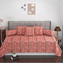 BLACK SPADE Diwan Set Covers 8 Pieces Heavy Glace Cotton Designer Printed Standard Diwan Set (1 Single Bedsheet, 2 Bolster Covers and 5 Cushion Covers) (Starry Cherry)-image-63