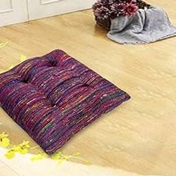 House Of Silko Blue Multicolor raw Silk Big Square Pouf Floor Cushion (24 x 24)-image-37