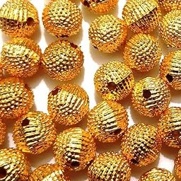 Get-Set-Go! 10MM (200 pcs) Golden Ball with Dot/Ridges Pattern Plastic Beads for Jewellery Making, Arts and Crafts Work, Necklace, Bracelet Earring DIY Kit (Round-10mmRidged)-image-58