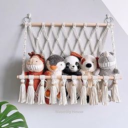 Waterlily House - Macrame Stuffed Animal Storage Hammock with Wooden Holder, Boho Stuffed Storage Organizer Net,-image-62