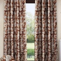 Home Sizzler 2 Pieces Leaf Mist Grommet Eyelet Polyester Door Curtains - 7 Feet, Chocolate Brown-17