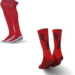 Calf Lenght & Over the Knee Anti-Slip Football Socks Combo Pack for Men&Women (Red)-image-87