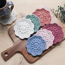 Crochet Sunflower Coaster Cotton Crochet Set of 6 Made to Order Colour Multicolour Tables Set-image-11