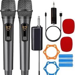 IMAGINEA Uhf Wireless Microphone for Karaoke, DJ, Speech, Wedding, Party, Singing UHF Dual Cordless Dynamic Mic System with Rechargeable Receiver-image-0