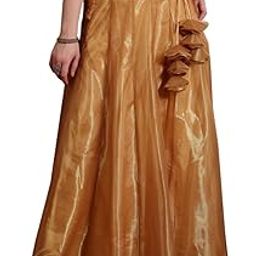 Frolic Rolic Golden Solid Organza Maxi Skirt-image-6