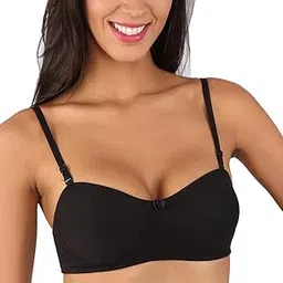 bralux Demi Cup Women's Non-Padded Non-Wired B Cup Bra, Balconette Bra - Black - Size 34B, Kashmira-picture-36
