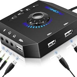 PHOINIKAS USB Hubs Audio Adapter External Stereo Sound Card 3.5mm Headphone Microphone Jack Windows, Mac, Linux, PC, Laptops, Desktops, PS4 Computer External USB-14