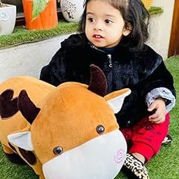 DearJoy Big Size Fibre Filled Stuffed Animal Cow Soft Toy For Baby Of Plush Hugging Pillow Soft Toy For Kids Boy Girl Birthday Gift (50 Cm, Brown), 1 Count-picture-4