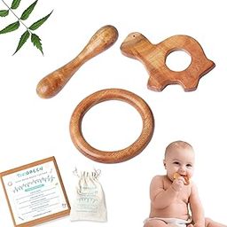 TINIGREEN Turtle Ring Dumbbell Shaped Organic Neem Wood Teether Combo for Baby (Pack of 3)-picture-17