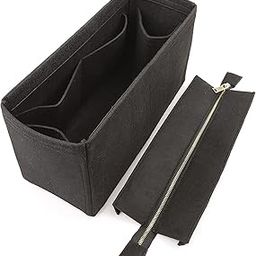 GREENSHEEP Felt Purse Organizer Insert for Handbags, Tote, Hobo Bag Storage Divider with Removable Metal Zipper Cover - Black (Big)-image-3