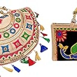 Women's Embroidered Fashion Clutch with Handle And Purse Handbag (Pack of: 2) Multicolour-image-84