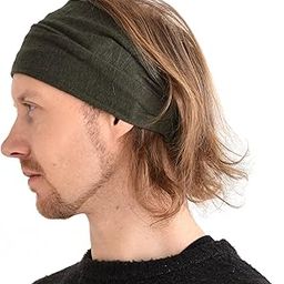 Womens Linen Head Band Mens Bandana Natural Elastic Hairband Sports Fashion Wrap Khaki-image-7