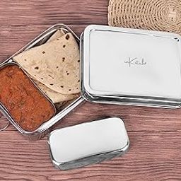 inKitch Stainless Steel Square Tiffin Box for Kids | Stainless Steel Lunch Box for Kids & Office | Rectangle Lunch Box/Tiffin with Inner Box and Locking Clip, 650 ML, Silver-29