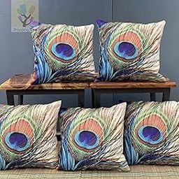 Shopping Tree Peacock Feather Digital Printed on Jute Throw/Pillow Cushion Cover Sofa 16X16 inch -Set of 5 Pcs Living Room/Bedroom-image-42