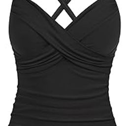 Women's Underwire Tankini Top Cross Front V Neck Push Up Swim Top Ruched Tummy Control Bathing Suit Tops-image-31